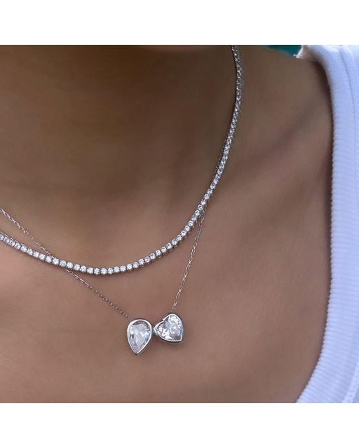 SHYMI Metallic Two Stone Bezel-Set Necklace