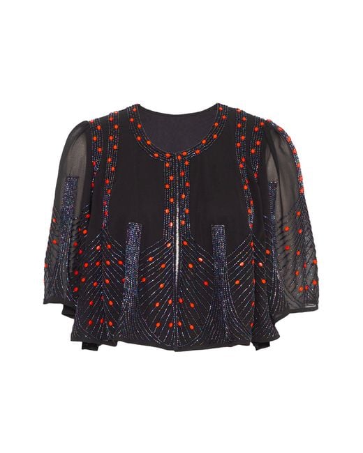 Rose & Nancy Blue Anna Hand Beaded Cape Top
