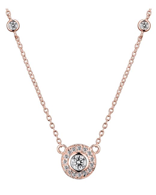 Genevive Jewelry Metallic Cubic Zirconia Sterling Silver Rose Plated Round Bezel Set Necklace