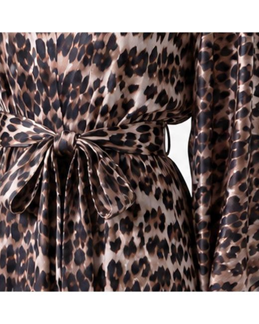LOVEIST STORE Brown Leopard Print Silky Satin Kimono