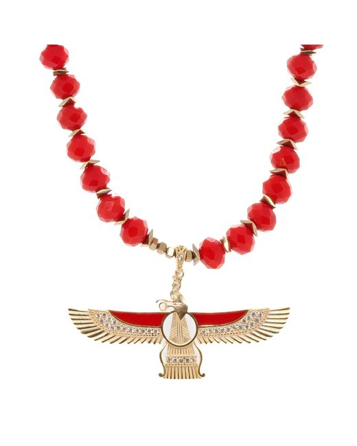 Ebru Jewelry Divine Protection Faravahar Symbol Pendant Red Beaded Necklace