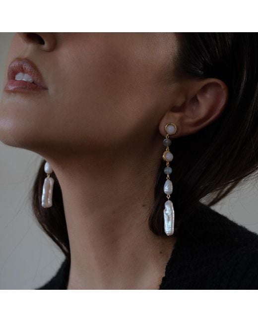 Leeada Jewelry Metallic Marseille Long Pearl Earrings