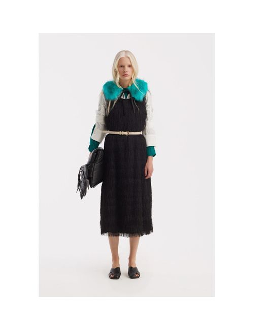 Julia Allert Green Tie-Front Fur Collar Stole
