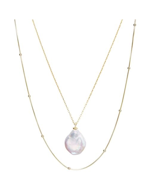 Spero London Metallic Baroque Flat Pearl Pendant & Italian Beaded Sterling Stacking Necklace Set