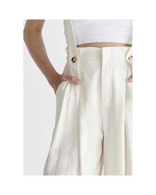 Paisie White Linen Blend Detachable Suspender Trousers In