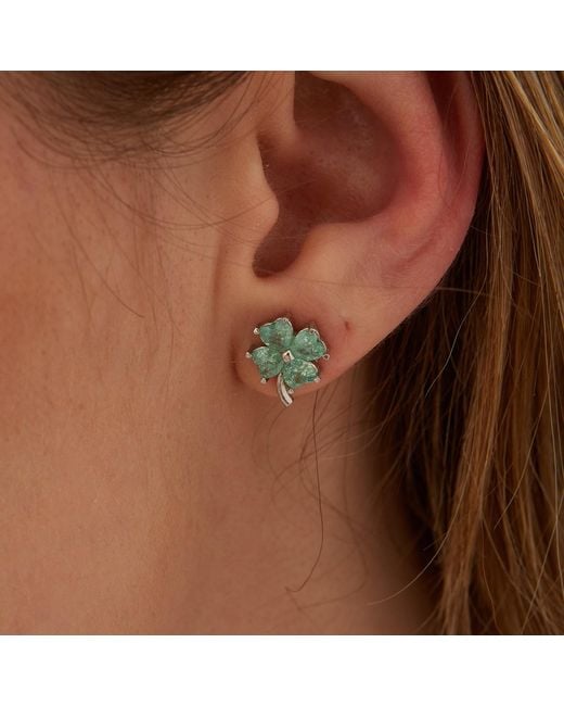 Spero London Green Four Leaves Clover Sterling Stud Earring