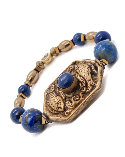 Ebru Jewelry Blue Vintage Style Nepal Fish & Lapis Bead Lapis Lazuli Beaded Bracelet