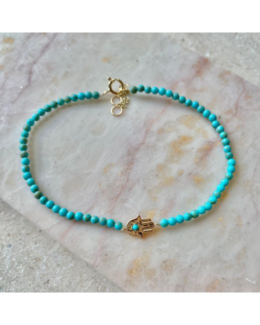 Zohreh V. Jewellery Blue Hand Of Fatima Turquoise Beaded Bracelet 9k Gold