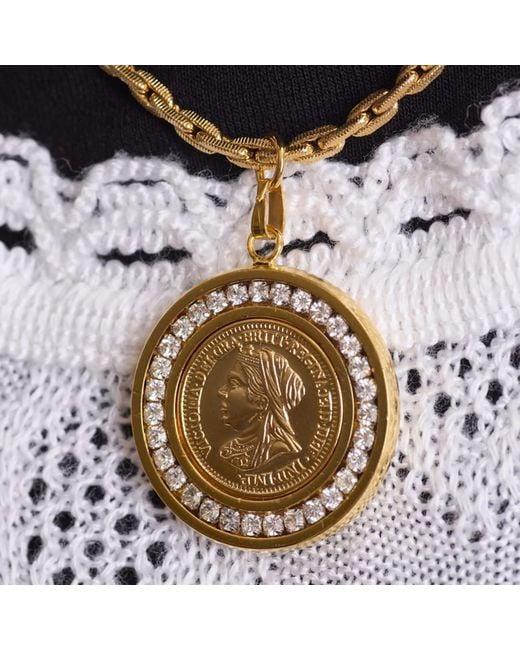 Caramel Vintage Jewellery Metallic Crystal Halo Coin Necklace