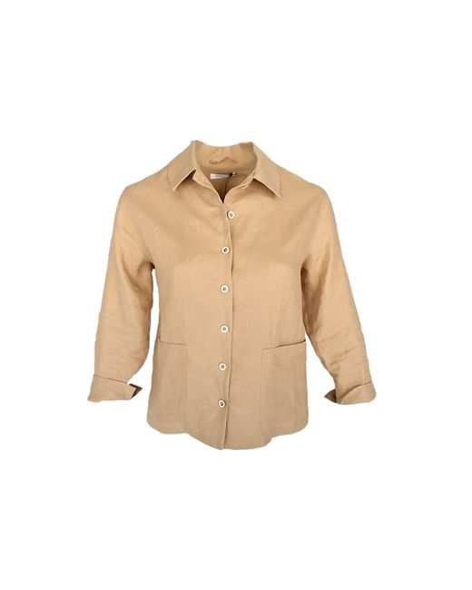 Haris Cotton Natural Neutrals Loose Linen Jacket With Front Pockets Beach Sand