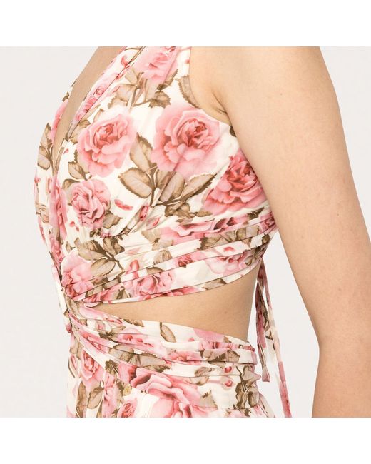 Nissa Pink Open-Back Chiffon Maxi Dress