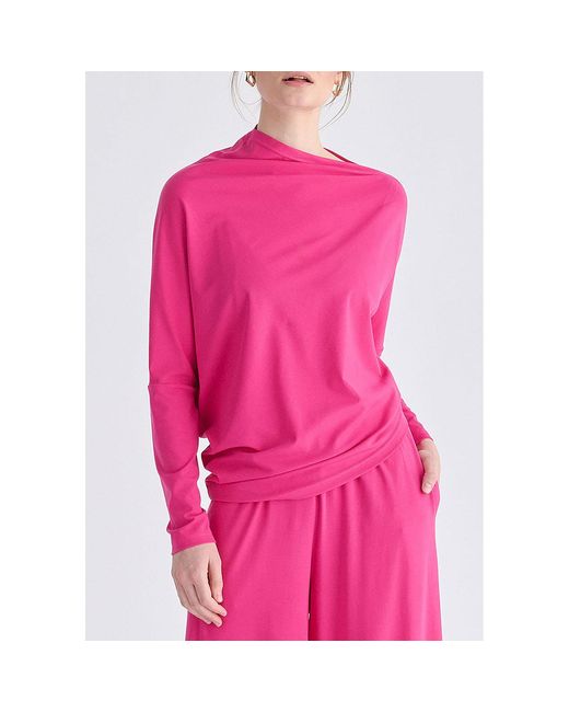 Paisie Pink Asymmetric Draped Lyocell Jersey Top