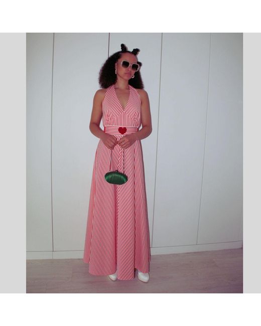 Couture to Your Door Pink Stripped Maxi Halter Neck Dress