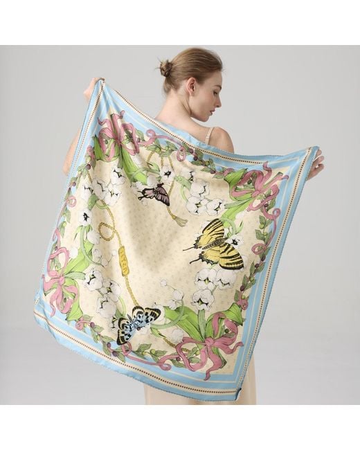 Asyii Metallic Neutrals Bloom Corner Double-Face Silk Twill Square With Hand-Rolled Hem