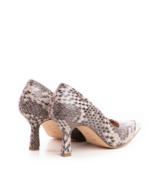 The 5Th Element Pink Neutrals Aven Snake Print Leather Pumps With Metal Tip