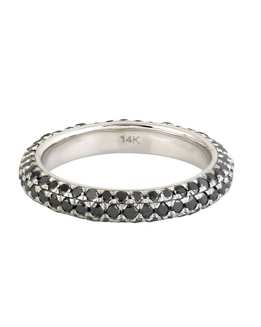 Artisan Metallic 14k White Gold With Micro Pave Black Diamond Designer Band Ring Jewelry