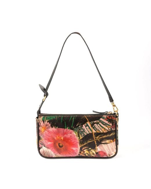SJW BAGS LONDON Black Kenwood Leather Floral Print Mini Versatile Shoulder Bag