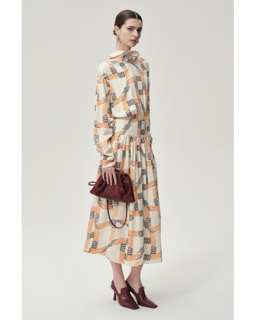 FRONT ROW SHOP Natural Printed Trompe-L'Ceil Dress Multi