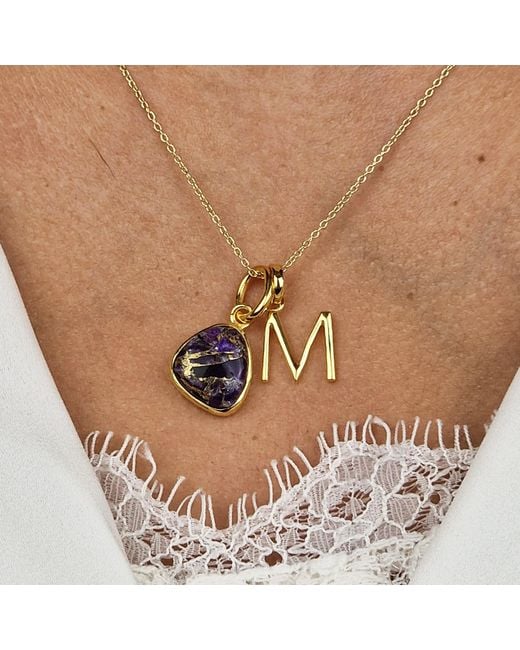 Harfi Metallic Vermeil Plated Amethyst February Birthstone Initial Charm Necklace