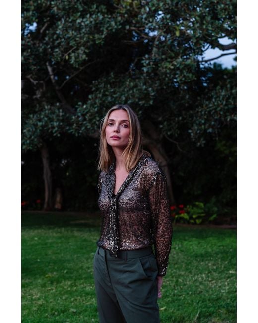 Jennafer Grace Green Haze Sequin Tie Front Blouse