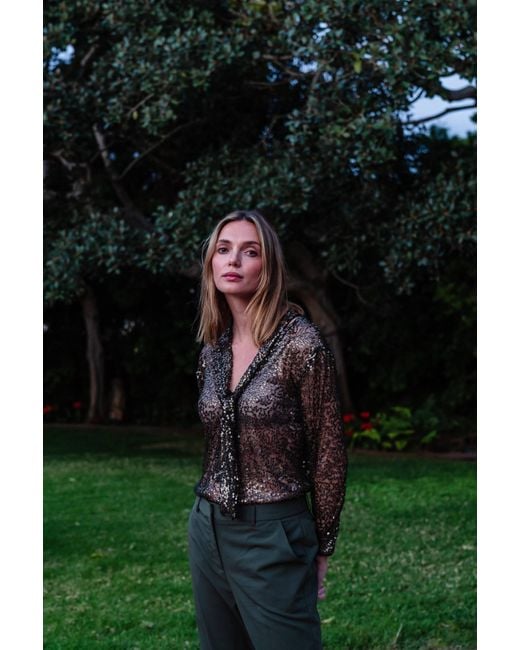 Jennafer Grace Green Haze Sequin Tie Front Blouse