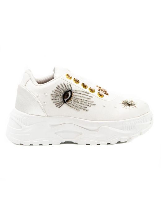 Rettrose White Cielo Luxury Satin Handmade Embellished Trainers
