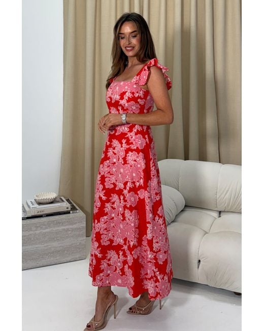 Girl In Mind Red Orla Broderie Anglaise Maxi Dress