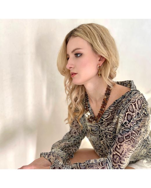 Farra Metallic Agate With Baroque Pearls Double Layers Necklace