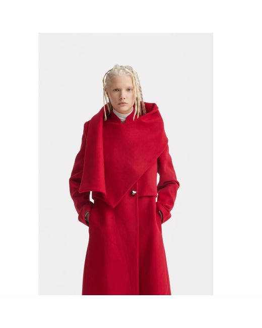 Julia Allert Red Elegant Long Draped Transformer Mid-Season Coat –