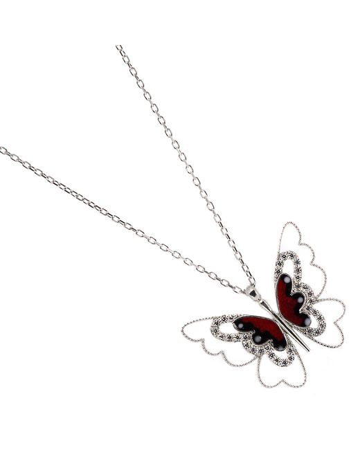 Ebru Jewelry Metallic Sterling Silver Peace Red Butterfly Necklace