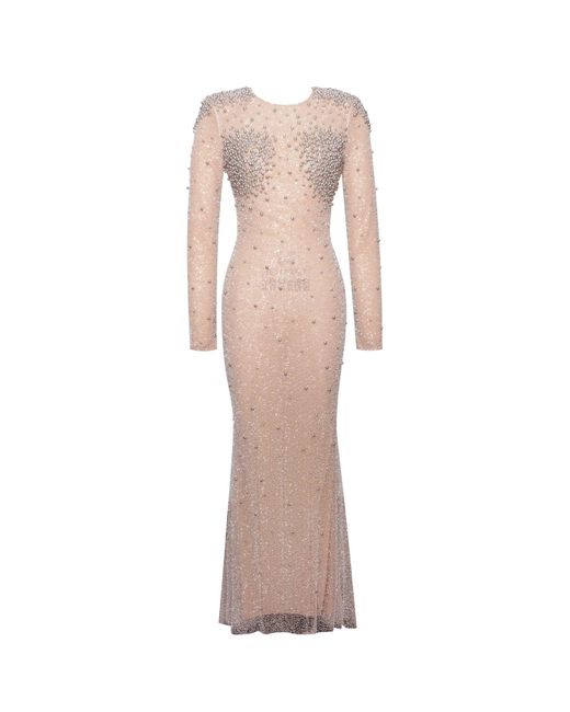 Miss Circle New York Pink Neutrals Rita Embroidered Mesh Beaded Mermaid Gown