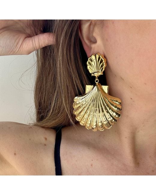 Laura Gray Green Classic Double Shell Earrings