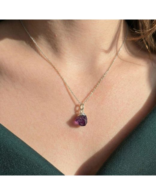Harfi White Sterling Raw Amethyst February Birthstone Crystal Necklace