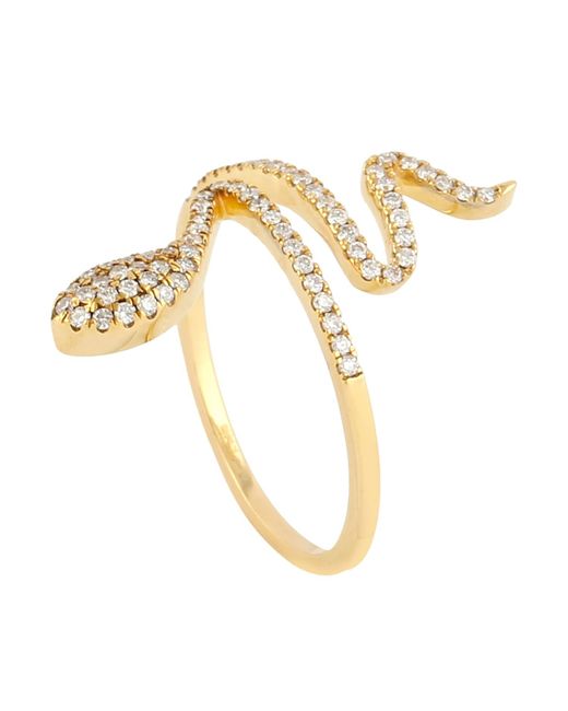Artisan Metallic 18k Yellow Gold Pave Diamond Snake Ring Handmade Jewelry