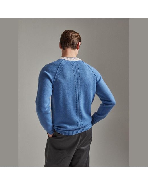 Salts Cashmere Blue Double Neck Trim Crew Neck Sweater