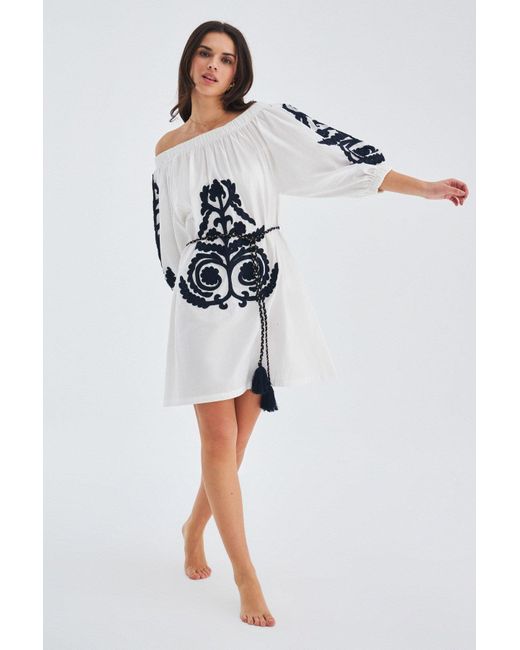 Peraluna White Masumi Embroidered Mini Dress In /navy