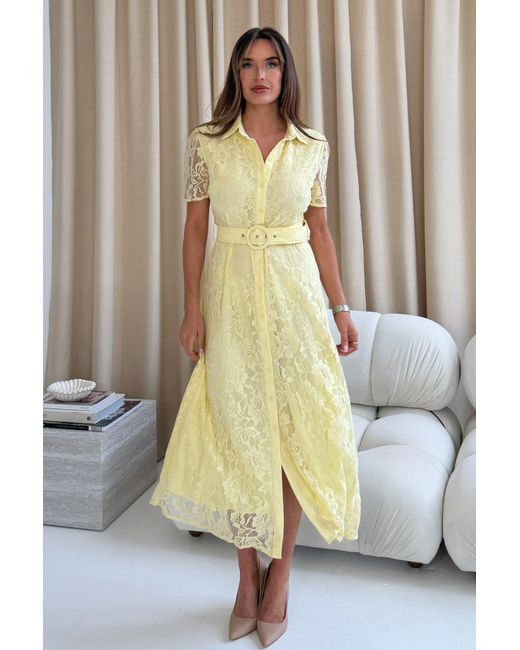 Girl In Mind Yellow Tansy Short Sleeve Lace Shirt Dress