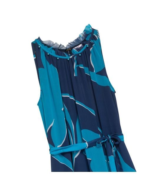 Niza Blue Long Printed Straight-Cut Trousers
