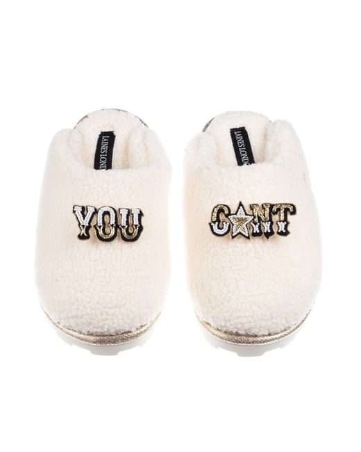 Laines London White Neutrals Teddy Closed Toe Slippers With You Cunt Brooches