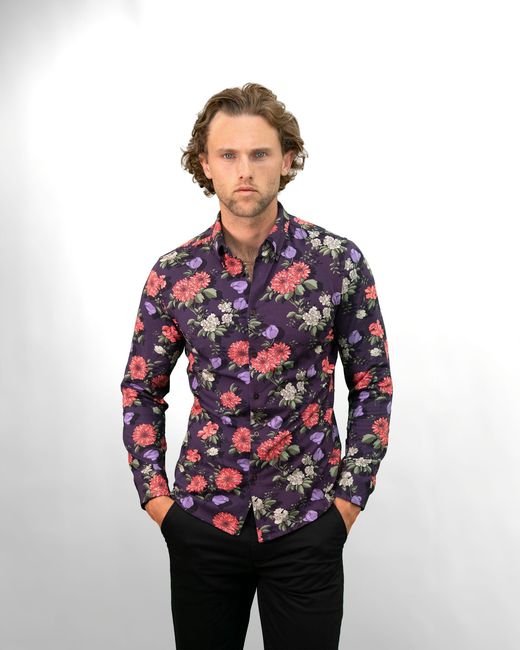 Lords of Harlech Blue Sawyer Augustus Floral Knit Shirt for men