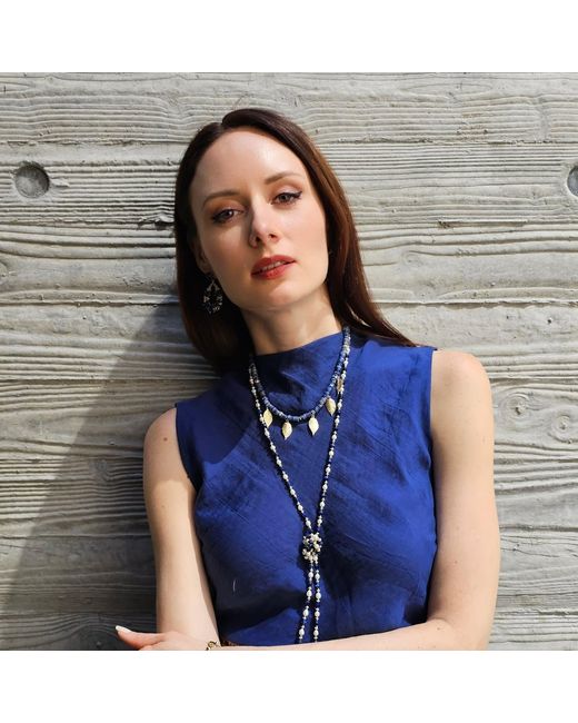 Farra Blue Bohemian Style Sodalite With Leaves Charms Statement Necklace
