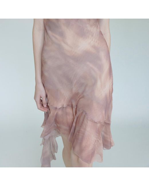 Belsize25 Brown Lumen Print Nude Silk Slip Short Dress