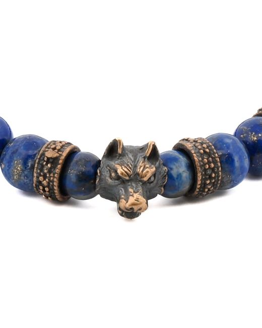Ebru Jewelry Blue Lapis Lazuli Stone Powerful Wolf Courage Beaded Bracelet for men