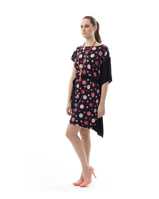 Conquista Black Asymmetric Polka Dot Dress