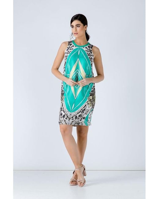 Conquista Green Animal Print Sleeveless Dress