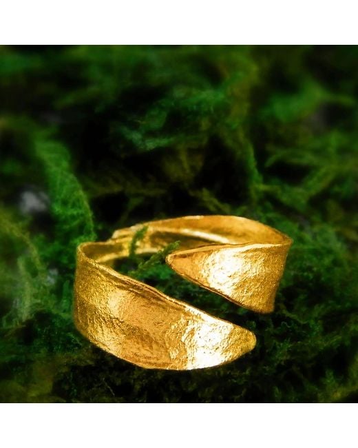 Mother Nature Jewelry Yellow Leaf Ring, Adjustable Handmade Double Band