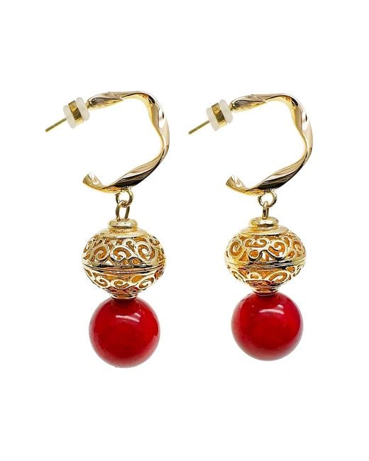 Farra Red Vintage Style Big Coral Hoop Earrings