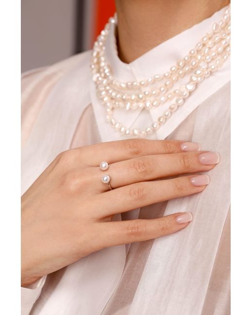 Pearl Code White Ivory Double Pearl Cocktail Ring