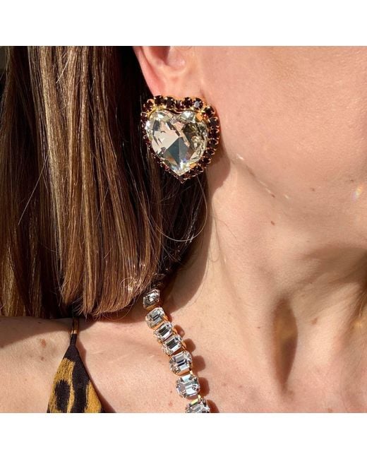 Laura Gray Black Large Diamond & Crystal Heart Post Earrings