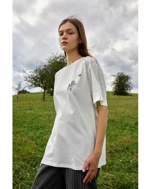 Sour Figs White Kitten And Moon Print T-Shirt